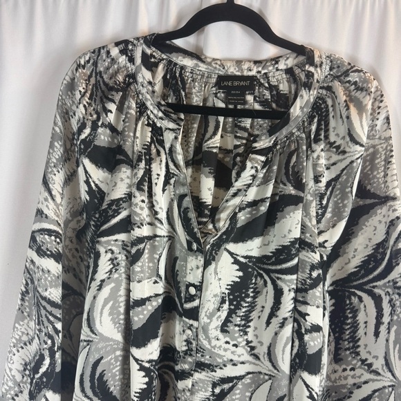 Lane Bryant Top Womens 22 24 Popover Lightweight Long Puff Sleeve Black Gray - Picture 10 of 15